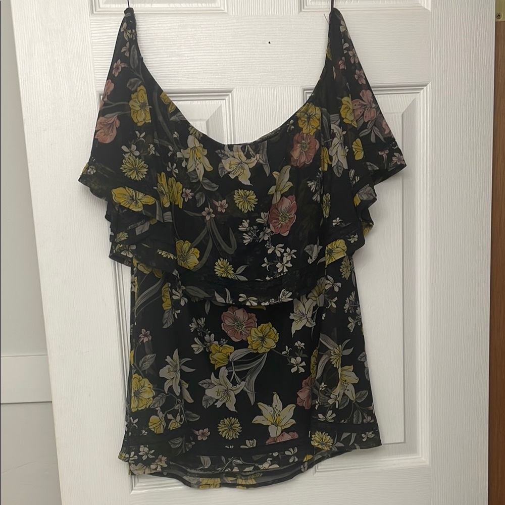 1X Flowy Floral Off the Shoulder Black Top - Picture 3 of 7